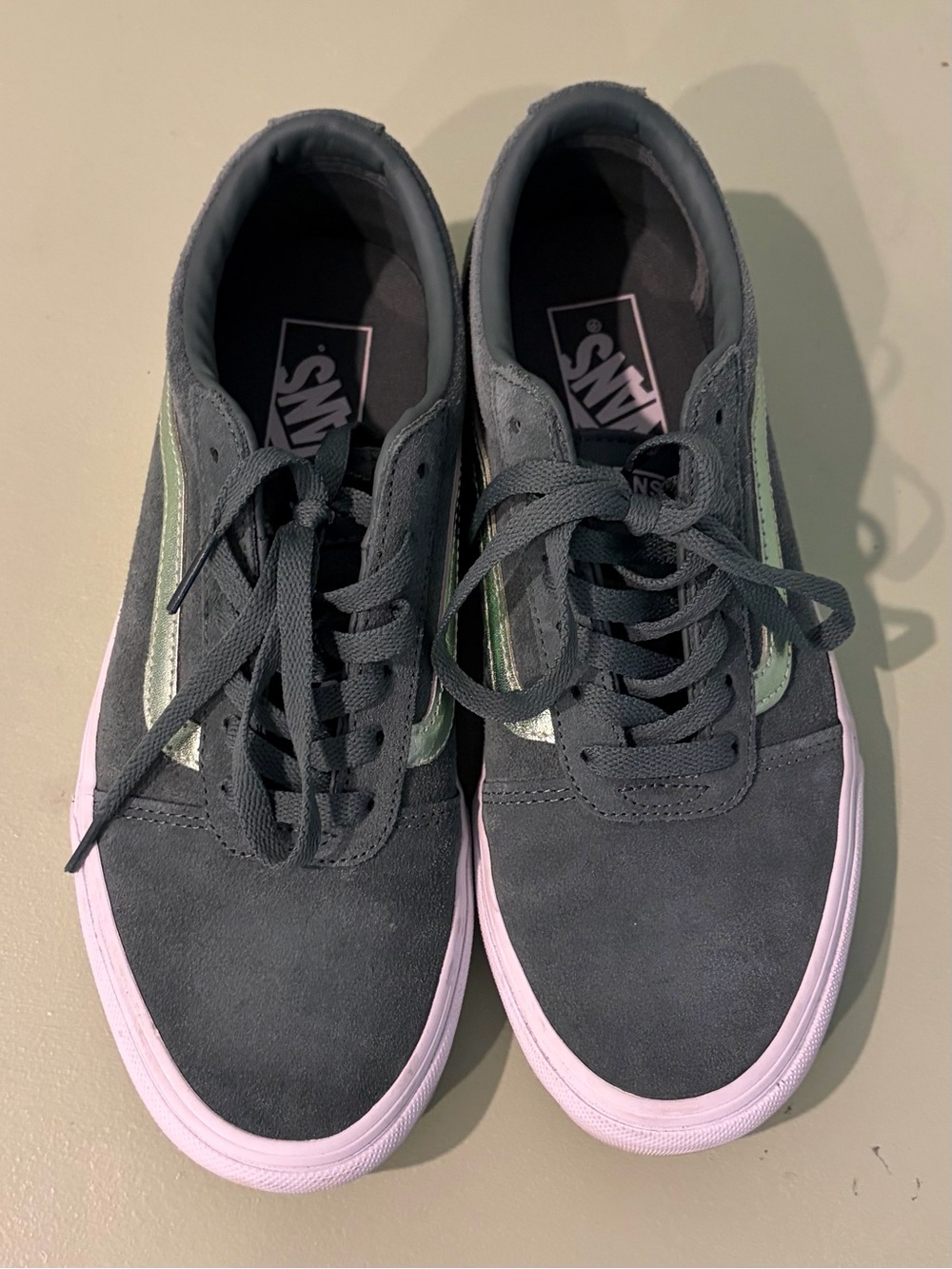 Vans Black Suede Low-Top Sneakers with Mint Stripe and Pink Sole